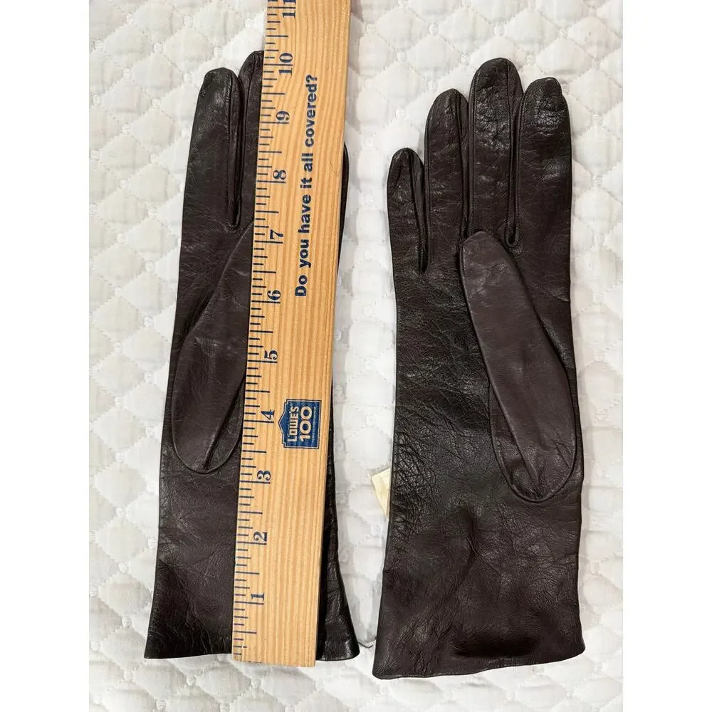 Saks Fifth Avenue Vintage Brown Leather Gloves Silk Lined Made in France Size 6